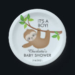 Sweet Sloth Het is een Boy Baby shower 7" Bord<br><div class="desc">Schattig luiaard baby shower ontwerp met de liefste baby luiaard hangen aan een boomtak met groene bladeren voor een jongens baby shower. Bezoek onze winkel om onze lieve luiaard collectie te uitzichten.</div>