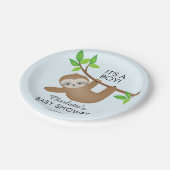 Sweet Sloth Het is een Boy Baby shower 7" Bord (Gekanteld)
