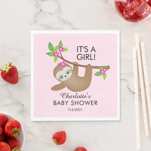 Sweet Sloth Het is een meisje Baby shower papieren Servet (Insitu)