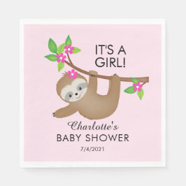 Sweet Sloth Het is een meisje Baby shower papieren Servet