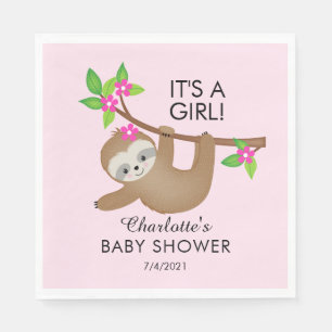 Sweet Sloth Het is een meisje Baby shower papieren Servet