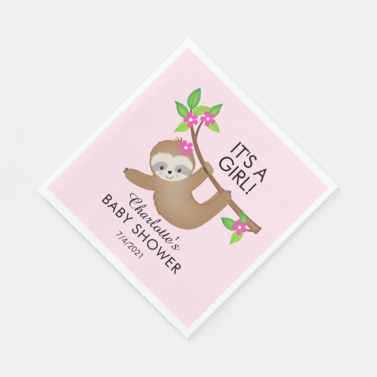 Sweet Sloth Het is een meisje Baby shower papieren Servet (Hoek)
