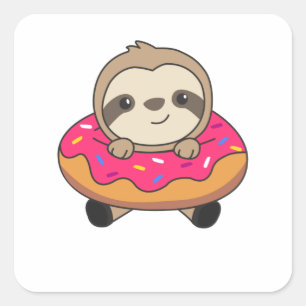 Sweet Sloth Loaf Donut Sprinkles Roze Vierkante Sticker