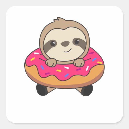 Sweet Sloth Loaf Donut Sprinkles Roze Vierkante Sticker (Voorkant)