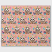 Sweet Sloth Meisje Verjaardag Roze Wild Animal Cadeaupapier (Vlak)