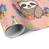Sweet Sloth Meisje Verjaardag Roze Wild Animal Cadeaupapier (Rol Hoek)