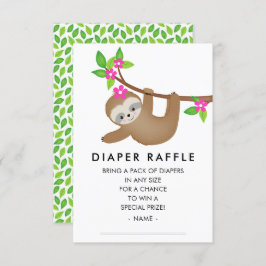 Sweet Sloth Meisjes Baby shower Luier Raffle Informatiekaartje