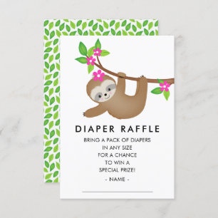 Sweet Sloth Meisjes Baby shower Luier Raffle Informatiekaartje