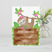 Sweet Sloth Meisjes Baby shower Uitnodiging (Staand voorkant)