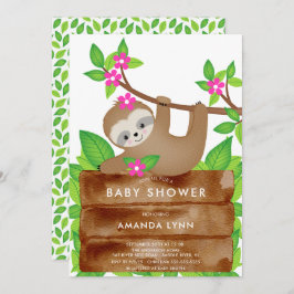 Sweet Sloth Meisjes Baby shower Uitnodiging