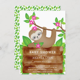 Sweet Sloth Meisjes Baby shower Uitnodiging