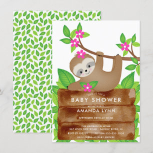 Sweet Sloth Meisjes Baby shower Uitnodiging