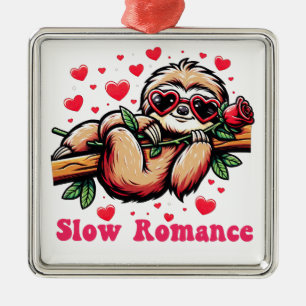 Sweet Sloth Moments: Valentijnsdag Langzame Romanc Metalen Ornament
