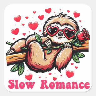 Sweet Sloth Moments: Valentijnsdag Langzame Romanc Vierkante Sticker