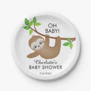 Sweet Sloth OH BABY Baby shower 7" Bord
