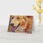 Sweet Smiling Dog Artsy Birthday Kaart (Gele Bloem)