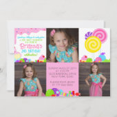 Sweet Snoep 3 foto verjaardagsuitnodiging Kaart (Voorkant)