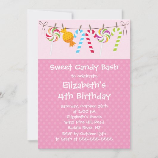 Sweet Snoep Bash Birthday Party Invitation Kaart (Voorkant)