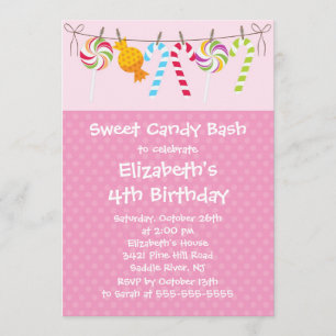 Sweet Snoep Bash Birthday Party Invitation Kaart