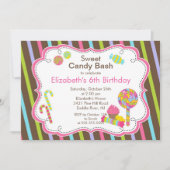 Sweet Snoep Bash Girl Birthday Party Invitation Kaart (Voorkant)