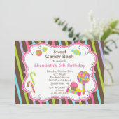 Sweet Snoep Bash Girl Birthday Party Invitation Kaart (Staand voorkant)