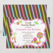 Sweet Snoep Bash Girl Birthday Party Invitation Kaart (Voorkant / Achterkant)