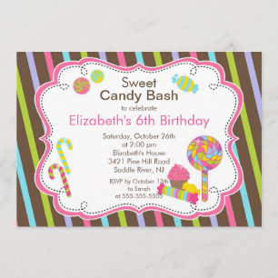 Sweet Snoep Bash Girl Birthday Party Invitation Kaart