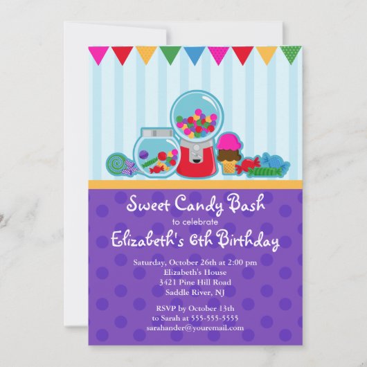 Sweet Snoep Bash Girl Birthday Party Invitation Kaart (Voorkant)