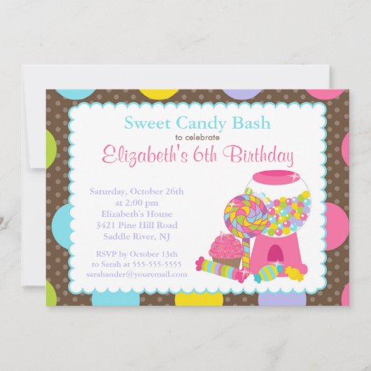 Sweet Snoep Bash Girl Birthday Party Invitation Kaart (Voorkant)