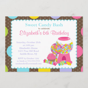Sweet Snoep Bash Girl Birthday Party Invitation Kaart