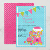 Sweet Snoep Bash Girl Birthday Party Invitation Kaart (Voorkant / Achterkant)