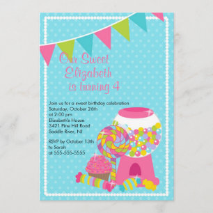 Sweet Snoep Bash Girl Birthday Party Invitation Kaart
