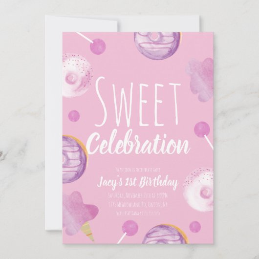 Sweet Snoep Birthday Donut Pink Girls Party (Voorkant)