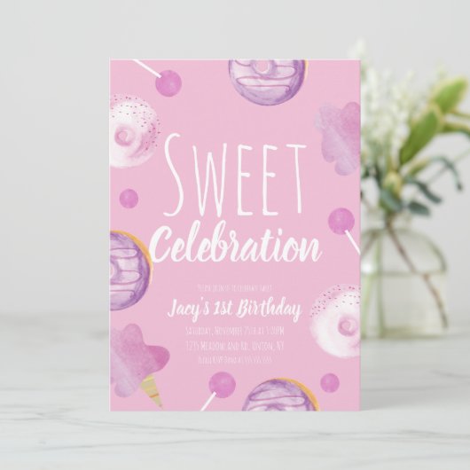 Sweet Snoep Birthday Donut Pink Girls Party (Staand voorkant)