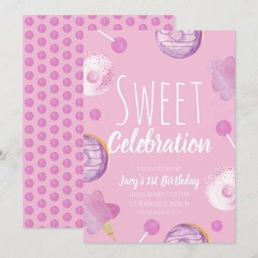 Sweet Snoep Birthday Donut Pink Girls Party (Voorkant / Achterkant)