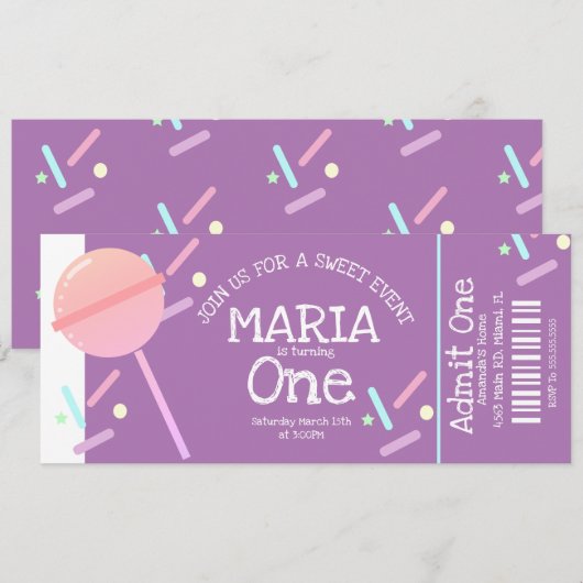 Sweet Snoep Buffet Birthday Ticket Party Kaart (Voorkant / Achterkant)