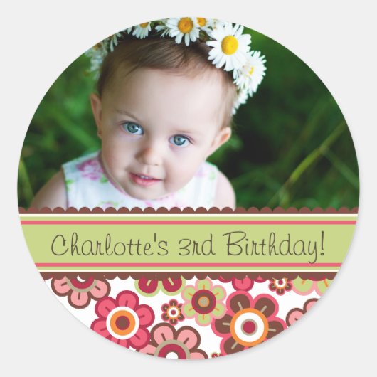 Sweet Snoep Daisies Girl Birthday Foto Sticker (Voorkant)