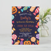 Sweet Snoep en Jack-o'-Lantern Halloween Verjaarda Kaart (Staand voorkant)