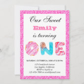 Sweet Snoep Hot Pink Glitter First Birthday One Kaart (Voorkant)