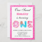 Sweet Snoep Hot Pink Glitter First Birthday One Kaart (Voorkant)