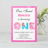 Sweet Snoep Hot Pink Glitter First Birthday One Kaart (Staand voorkant)