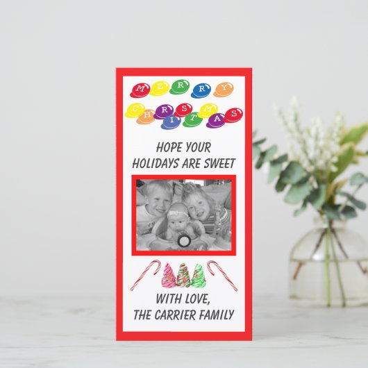 Sweet Snoep Kerstmis - Fotokaart Feestdagenkaart (Staand voorkant)