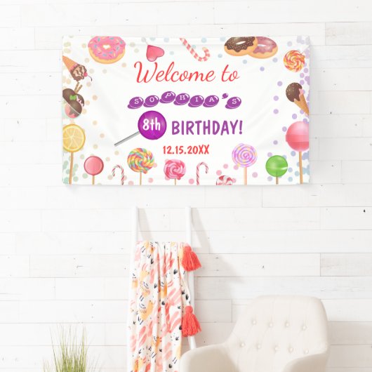 Sweet Snoep Land Birthday Ice Cream Donut Backdrop Spandoek (Insitu)