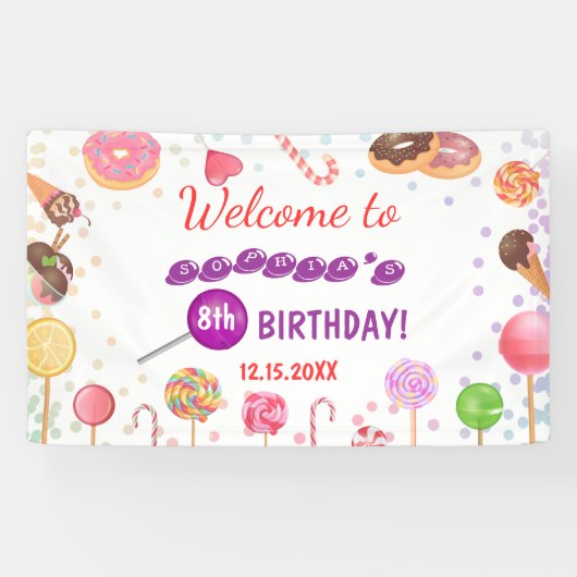 Sweet Snoep Land Birthday Ice Cream Donut Backdrop Spandoek (Horizontaal)