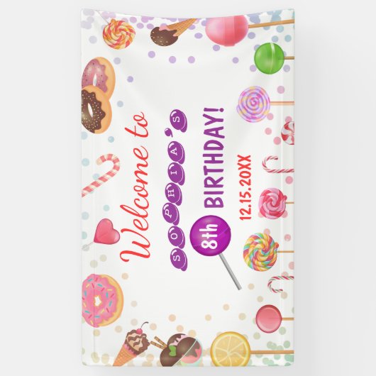 Sweet Snoep Land Birthday Ice Cream Donut Backdrop Spandoek (Verticaal)