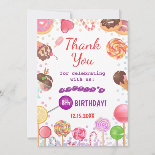 Sweet Snoep Land Birthday Ice Cream Donut Party Bedankkaart (Voorkant)