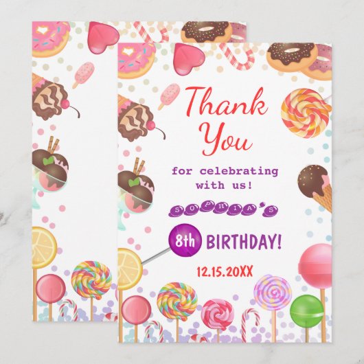 Sweet Snoep Land Birthday Ice Cream Donut Party Bedankkaart (Voorkant / Achterkant)