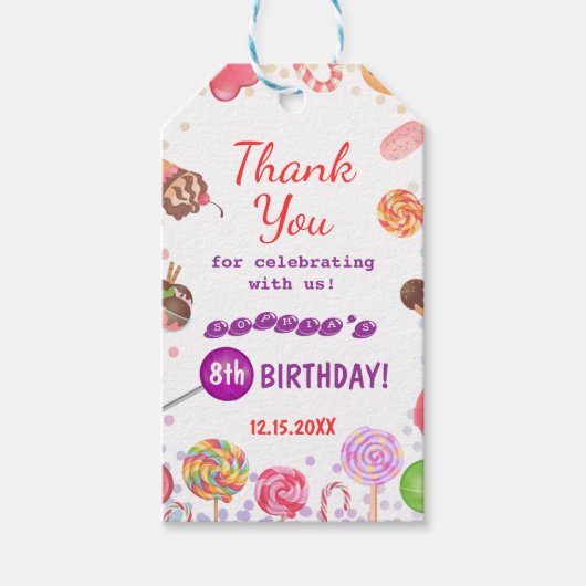 Sweet Snoep Land Birthday Ice Cream Donut Party Cadeaulabel (Voorkant)