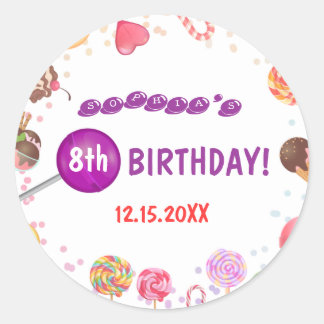 Sweet Snoep Land Birthday Ice Cream Donut Party Ronde Sticker