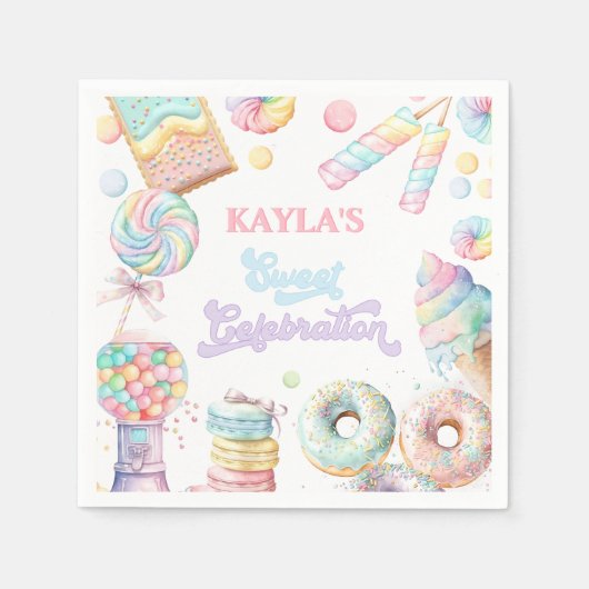 Sweet Snoep Land Vibe Verjaardag Pastel Roze Servet (Voorkant)